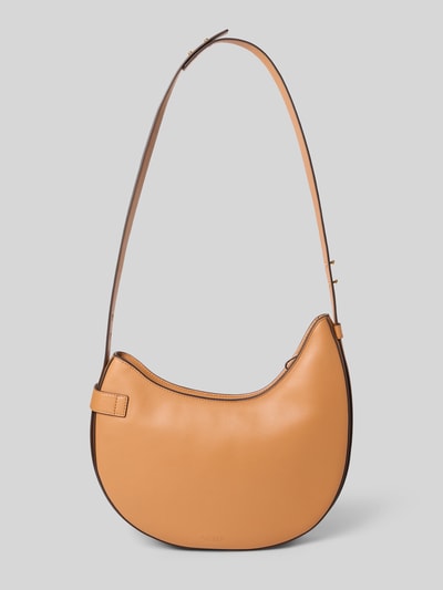 Produktfoto, Shoulder Bag aus echtem Rindsleder Modell 'Tasha' von Lauren Ralph Lauren in Camel mit Zierschnalle, Reißverschluss, Schulterriemen, Hauptfach und Reißverschlussfach, Maße 32 x 32 x 6 cm, Riemenlänge 51 cm, glatte Textur