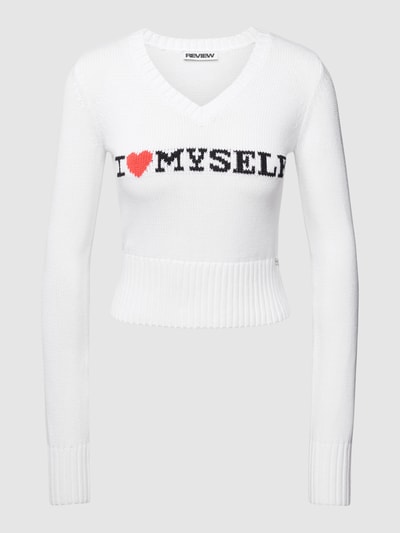 Review Gebreide pullover met stitching 'I LOVE MYSELF' Wit - 2