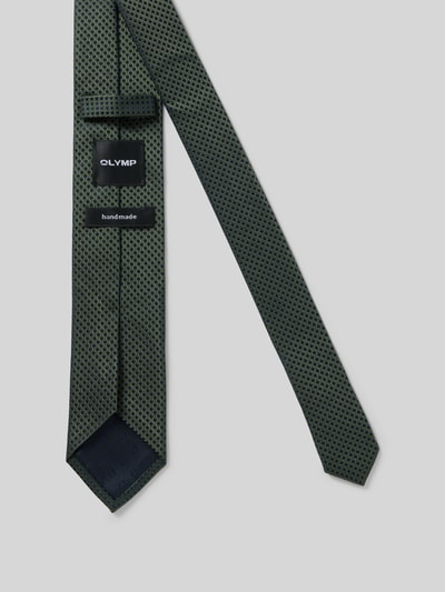 Produktfoto, Seidenkrawatte aus reiner Seide (6,5 cm) von OLYMP in Dunkelgrün mit feinem Allover-Stitching, spitz zulaufende Passform, 6,5 cm Breite, glatte Textur