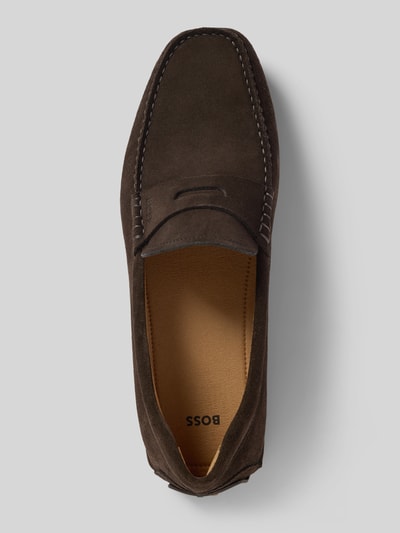BOSS Mokassins aus Leder mit Label-Detail Modell 'Noel' Dunkelbraun 3