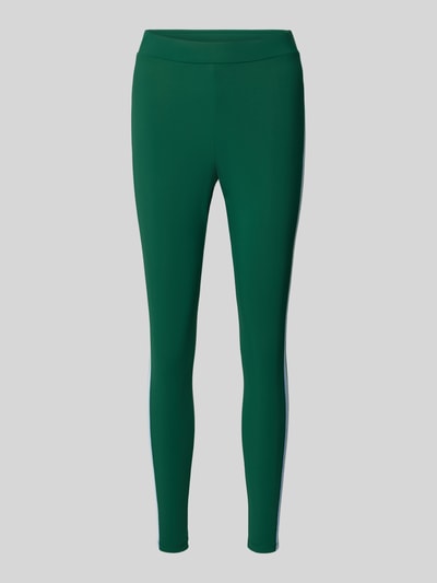 Produktfoto, Slim Fit Leggins mit elastischem Bund von Marc Cain w zielonym kolorze, elastyczna mieszanka materiałów, krój slim fit, elastyczny pas, ozdobne obszycie, szerokość w rozmiarze 36: 34 cm, długość wewnętrzna nogawki w rozmiarze 36: 76 cm