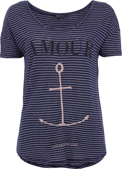 Review T-Shirt mit Print und Streifenmuster Dunkelblau 5