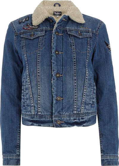 Jeansjacke mit Stickerei outlet und Plüschfutter