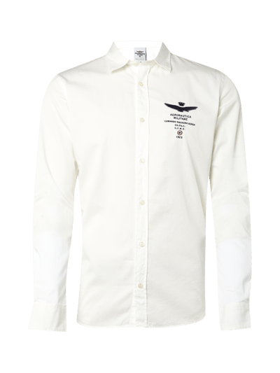 Aeronautica Militare Slim Fit Freizeithemd mit Logo-Stickerei Weiss 1