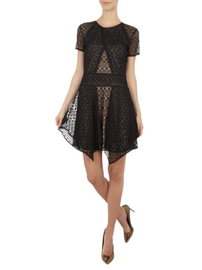 BCBG Max Azria Cocktailkleid aus Spitze mit Kontrastunterkleid Black 1