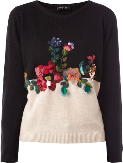 TWINSET Strickpullover mit floralen Stickereien  Black 8