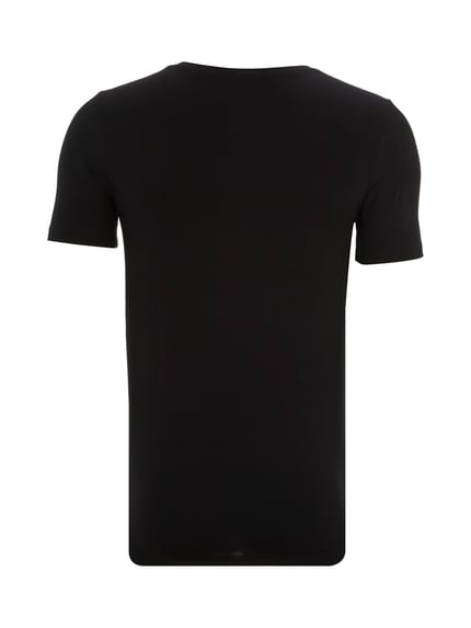 Produktfoto, T-Shirt mit geripptem Rundhalsausschnitt von Hanro, Herren T-Shirt aus Baumwoll-Elasthan-Mix, Slim-Fit, schwarze Farbe