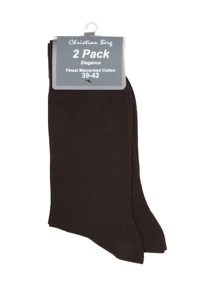 Produktfoto, Socken mit Label-Print im 2er-Pack von Christian Berg Men, dunkelbraun, Baumwoll-Mix, körpernaher Schnitt, gerippter Abschluss