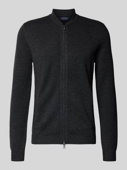 Christian Berg Men Kardigan rozpinany o kroju slim fit z mieszanki wełny Antracytowy melanż 2