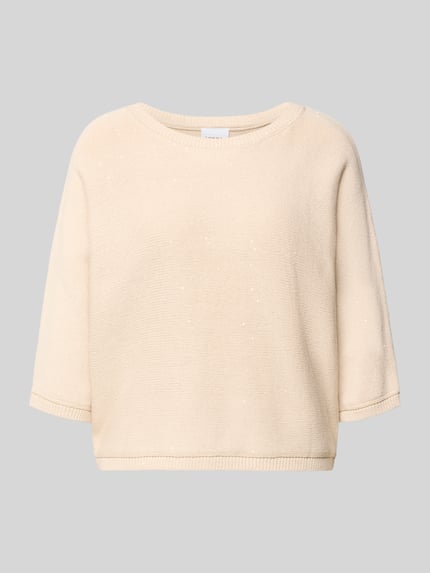 COMMA Regular Fit Pullover in Strick-Optik mit Pailettenbesatz Sand 2