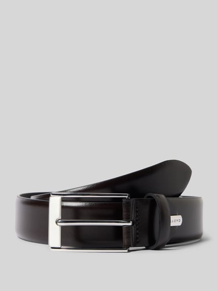 Produktfoto, Gürtel aus echtem Leder von Lloyd Men's Belts in Dunkelbraun mit klassischer Dornschließe und Label-Detail, glatte Textur