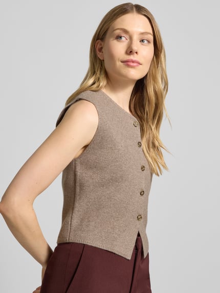 Oui Slim Fit Strickweste mit Woll-Anteil Taupe 3