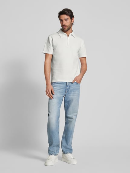Selected Poloshirt mit kurzem Reißverschluss Modell 'SANDER' Offwhite 1
