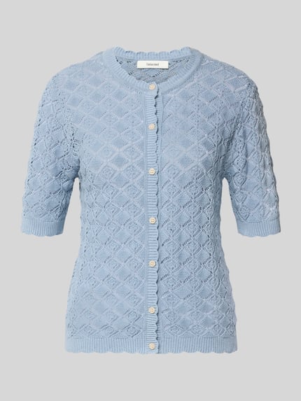 Produktfoto, Regular Fit Strickjacke aus reiner Baumwolle Modell 'SOFIA' von Selected Femme in Hellblau mit Ajour-Strick und Knopfleiste, Optik: Unifarben