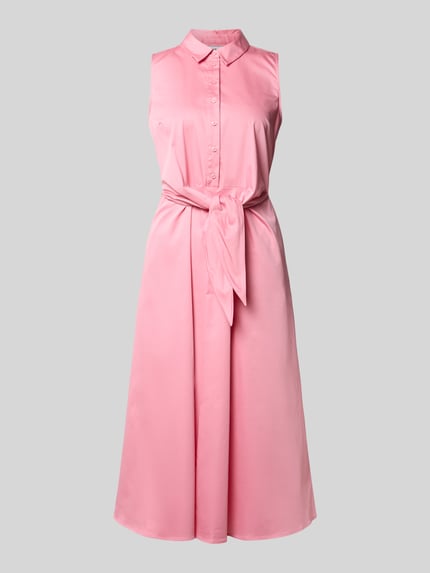 Produktfoto, Hemdblusenkleid aus Satin in Midilänge von Comma, rosa, taillierte Passform, ärmelloses Design, Knopfleiste, abnehmbares Taillenband, Baumwoll-Mix, glatte Textur, Länge und Brustweite gemäß Größe 36