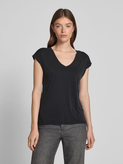 VERO MODA T-shirt z dekoltem w serek model ‘FILLI’ Czarny 4