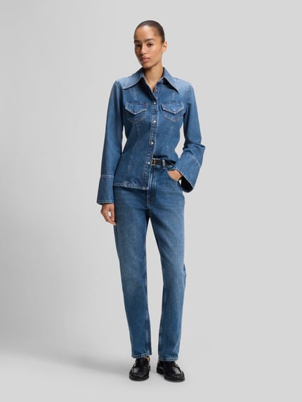 BOSS Orange Bluzka jeansowa o kroju slim fit z czystej bawełny model 'C_SLIM' Ciemnoniebieski 1