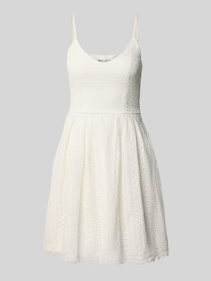 Productfoto, Tailliertes Trägerkleid aus Baumwoll-Mix Modell 'HELENA' van Only, uni, grafische structuur, mini lengte, Henley-hals, naadrits