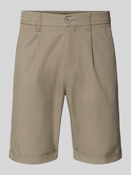 Produktfoto, Chino Shorts mit Gesäßleistentaschen van Lerros, beige katoenmix met stretch, straight fit, elastische band, steekzakken, strookzak aan de achterkant, knoop- en ritssluiting, bandwijdte maat 32: 42 cm, binnenbeenlengte maat 32: 24 cm