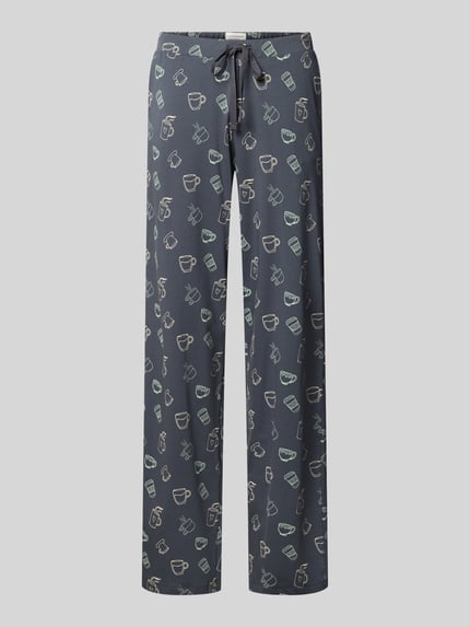 Produktfoto, Pyjama-Hose mit elastischem Bund und Kordelzug von SCHIESSER, dunkelblauer Baumwoll-Mix mit Tassenmotiv, Loose Fit
