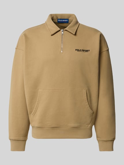 Produktfoto, Regular Fit Troyer aus Baumwoll-Mix von Polo Ralph Lauren in Beige mit Reißverschluss, Rippbündchen und glatter Textur.
