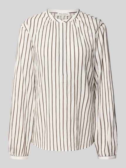 Productfoto, witte regular fit blouse met lange mouwen van modalmix met verticale bruine strepen, Regular Fit Langarmbluse aus Modal-Mix van Marc O'Polo, Dames