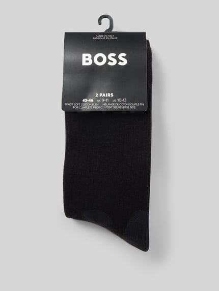 Produktfoto, Sokken uit katoenmix in set van 2 Model 'RS SPORT' van BOSS, effen kleuren, labelopschrift, detail: intarsia, elastische boord.