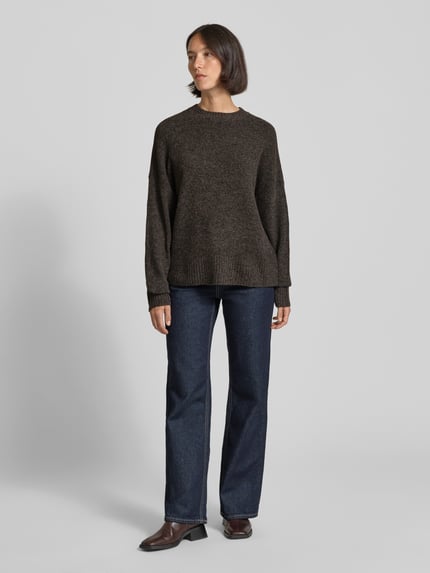VERO MODA Sweter o kroju relaxed fit z domieszką wełny model 'BOOM' Czekoladowy melanż 1