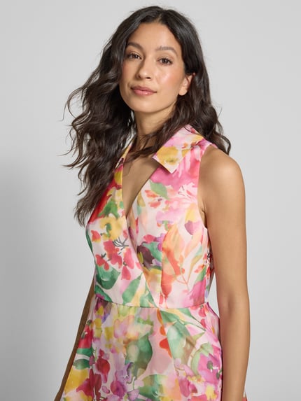 Adrianna Papell Cocktailkleid mit Umlegekragen und V-Ausschnitt Pink 3