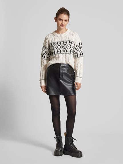 ONLY Regular Fit Strickpullover mit gerippten Abschlüssen Modell 'MARENT' Beige Melange 1