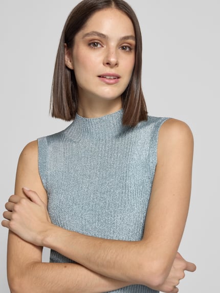 MOS MOSH Slim Fit Pullunder mit Stehkragen Modell 'Imanja' Eisblau 3