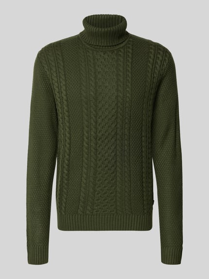 JACK & JONES Rollkragenpullover mit Zopfmuster Modell 'PAUL' Dunkelgruen 2