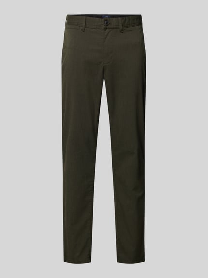 Produktfoto, Slim Fit Stoffhose mit Viskose-Anteil von MCNEAL in dunklem Grün, schmal geschnitten, elastischer Material-Mix, klare Strukturen.