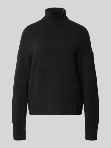 Produktfoto, Regular Fit Rollkragenpullover aus Schurwoll-Mix von Marc O'Polo Denim in melierter Optik, dunkel, langarm, Strick, gerippte Abschlüsse.