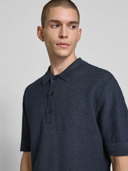 Wood Wood Relaxed Fit Poloshirt in Strick-Optik Blau 3
