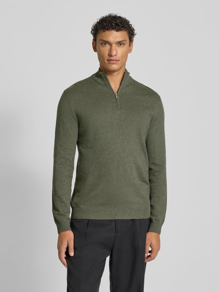 ONLY & SONS Regular Fit Troyer aus Baumwoll-Viskose-Mix Modell 'LOUI' Mittelgrau Melange 4