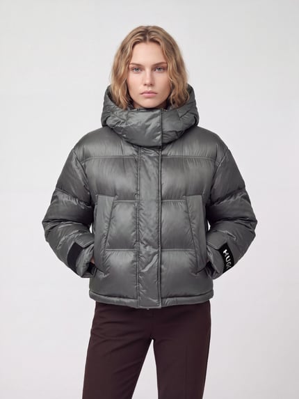 HUGO Blue Pufferjack met capuchon model 'Farida-2_B' Zilver - 4
