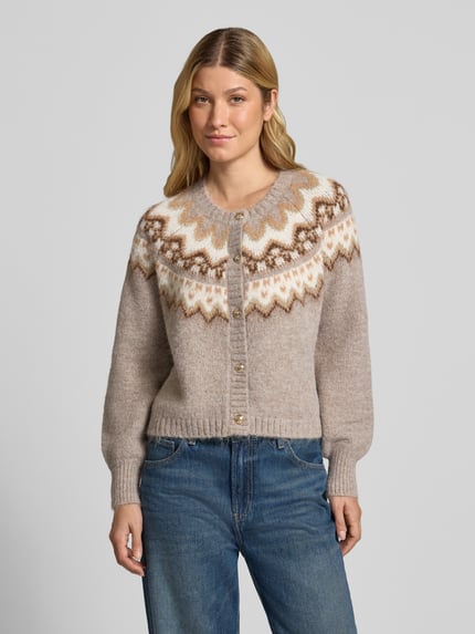 Christian Berg Woman Selection Strickjacke mit Norweger-Muster und Rundhalsausschnitt Taupe Melange 4