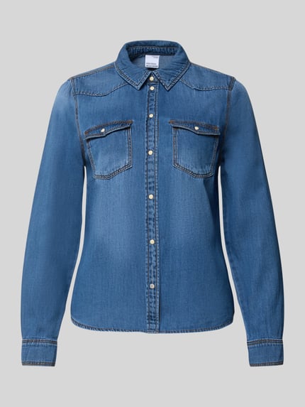 Produktfoto, Regular Fit Jeanshemd aus reiner Baumwolle Modell 'MARIA' von Vero Moda in Denim-Optik mit durchgehender Knopfleiste, blaue Farbe