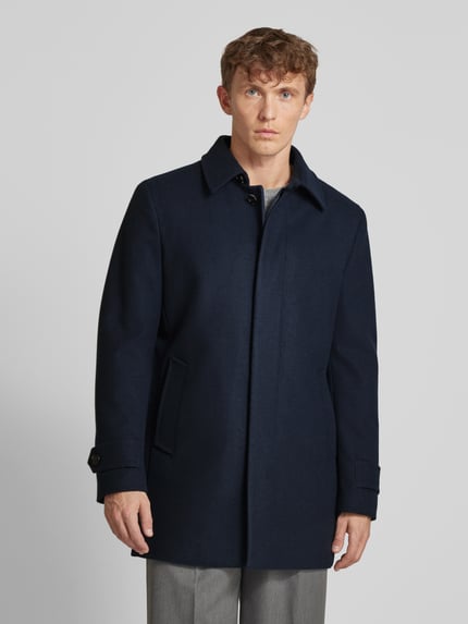 s.Oliver BLACK LABEL Regular fit lange jas in wollen look met blinde knoopsluiting Marineblauw - 4