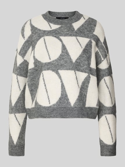 VERO MODA Sweter z dzianiny o kroju regular fit z dodatkiem wełny model ‘LOVE’ Jasnoszary melanż 2