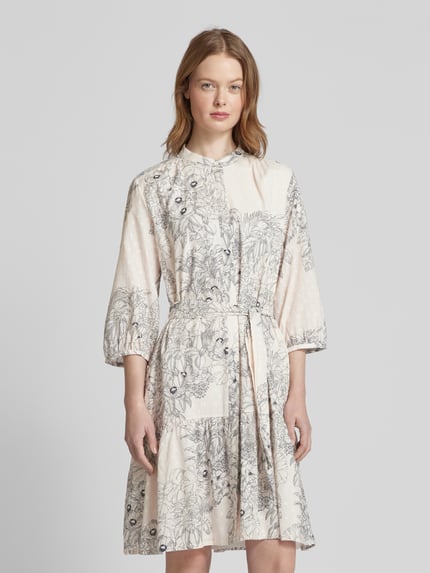 0039 Italy Knielange jurk met opstaande kraag, model 'MILO' Offwhite - 4