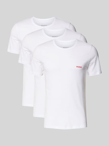 Produktfoto, T-Shirt mit Label-Print im 3er-Pack von HUGO, Reine Baumwolle, Gerader-Schnitt, Unifarbenes-Design, Rundhalsausschnitt, 3er-Pack
