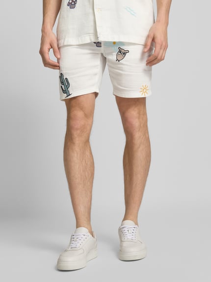 KnowledgeCotton Apparel Loose Fit Shorts mit Motiv-Stitching Offwhite 4