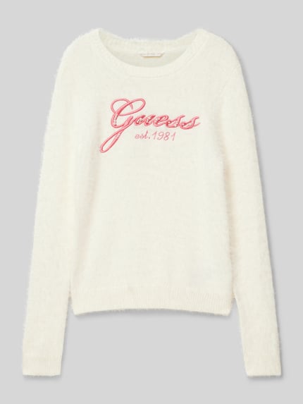 GUESS Strickpullover mit Label-Stitching Ecru 1