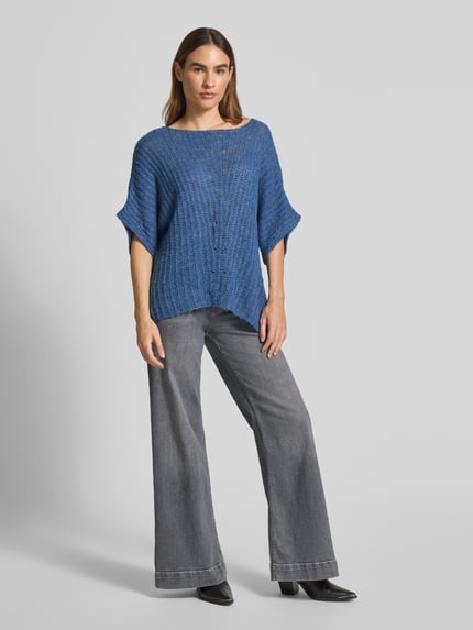 MORE & MORE Loose Fit Strickpullover mit Woll-Anteil und 1/2-Ärmel Rauchblau 1