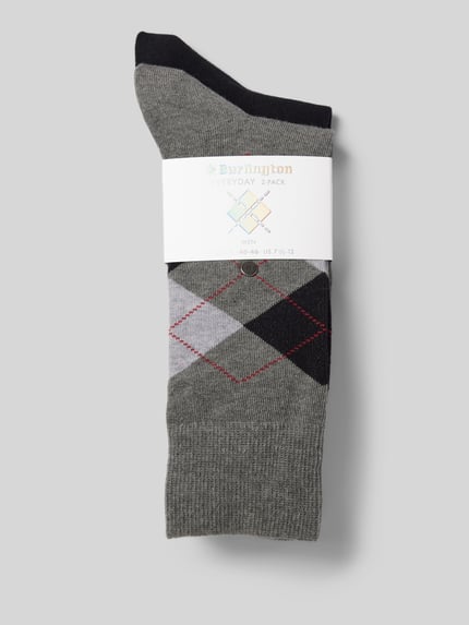 Burlington Sokken met labelapplicatie in een set van 2 paar, model 'Everyday Argyle' Lichtgrijs - 3