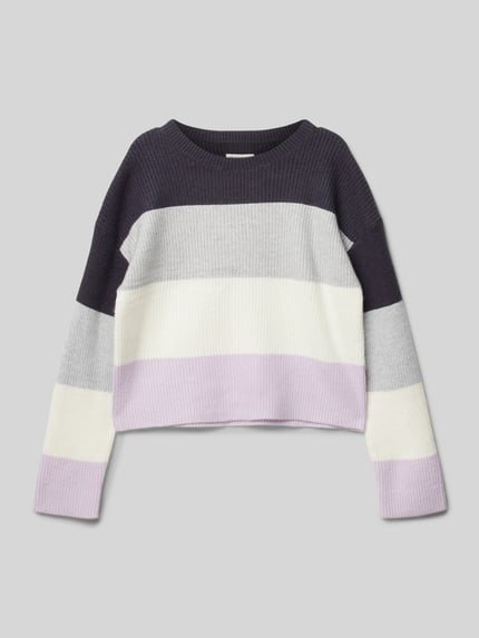 Tom Tailor Cropped Strickpullover mit Colour Blocking Flieder 1