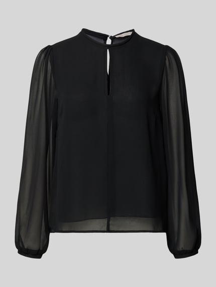 Produktfoto, czarna Bluse mit Rundhalsausschnitt von Rinascimento, luźny krój, długie przezroczyste rękawy, długość tyłu 57 cm, długość rękawa 61 cm