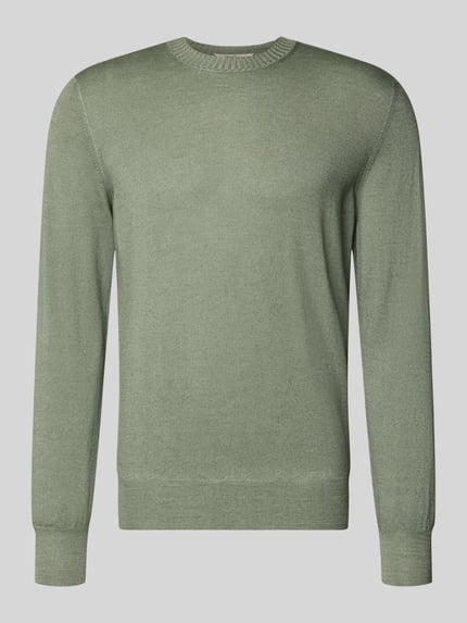 Produktfoto, Strickpullover aus reiner Schurwolle von GRAN SASSO in hellgrün, körpernaher Schnitt, Rundhalsausschnitt, glatte Textur